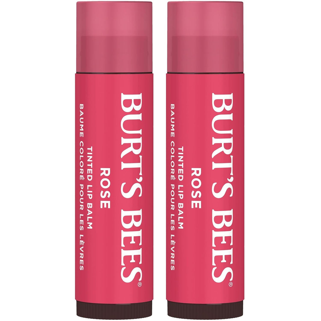 Burt'S Bees Lip Tint Balm with Long Lasting 2 in 1 Duo Tinted Balm Formula, Color Infused with Deeply Hydrating Shea Butter for a Natural Looking Buildable Finish, Petal Rose (2-Pack)