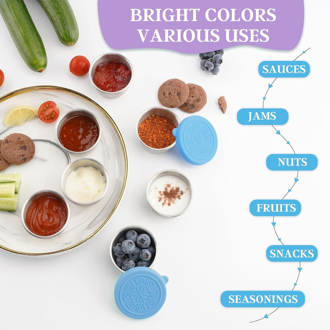 6X1.6 Oz Salad Dressing Containers with Lids, Small Leakproof Reusable Stainless Steel Salad Dressing Container to Go for Lunch Boxes,Sauce Containers, Picnics,Travel Meal Prep and Kitchen Storage.