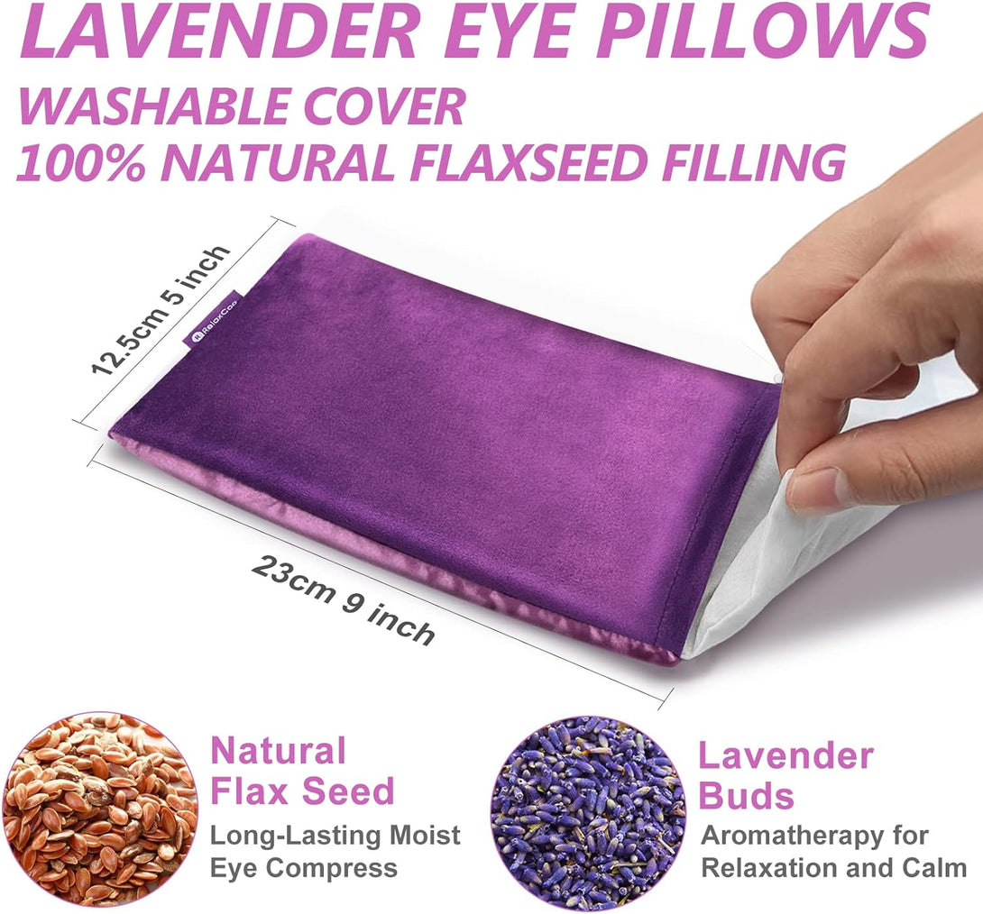 Lavender Eye Pillow for Relaxation, Yoga, Sleeping, Weighted Eye Mask Heated for Headache, Sinus, Dry Eyes Relief, Moist Heat Eye Compress, Meditation Accessories with Aromatherapy, Pack of 2