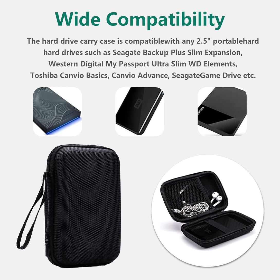External Hard Drive Portable Carrying Case Digital Gadget Case Waterproof Black