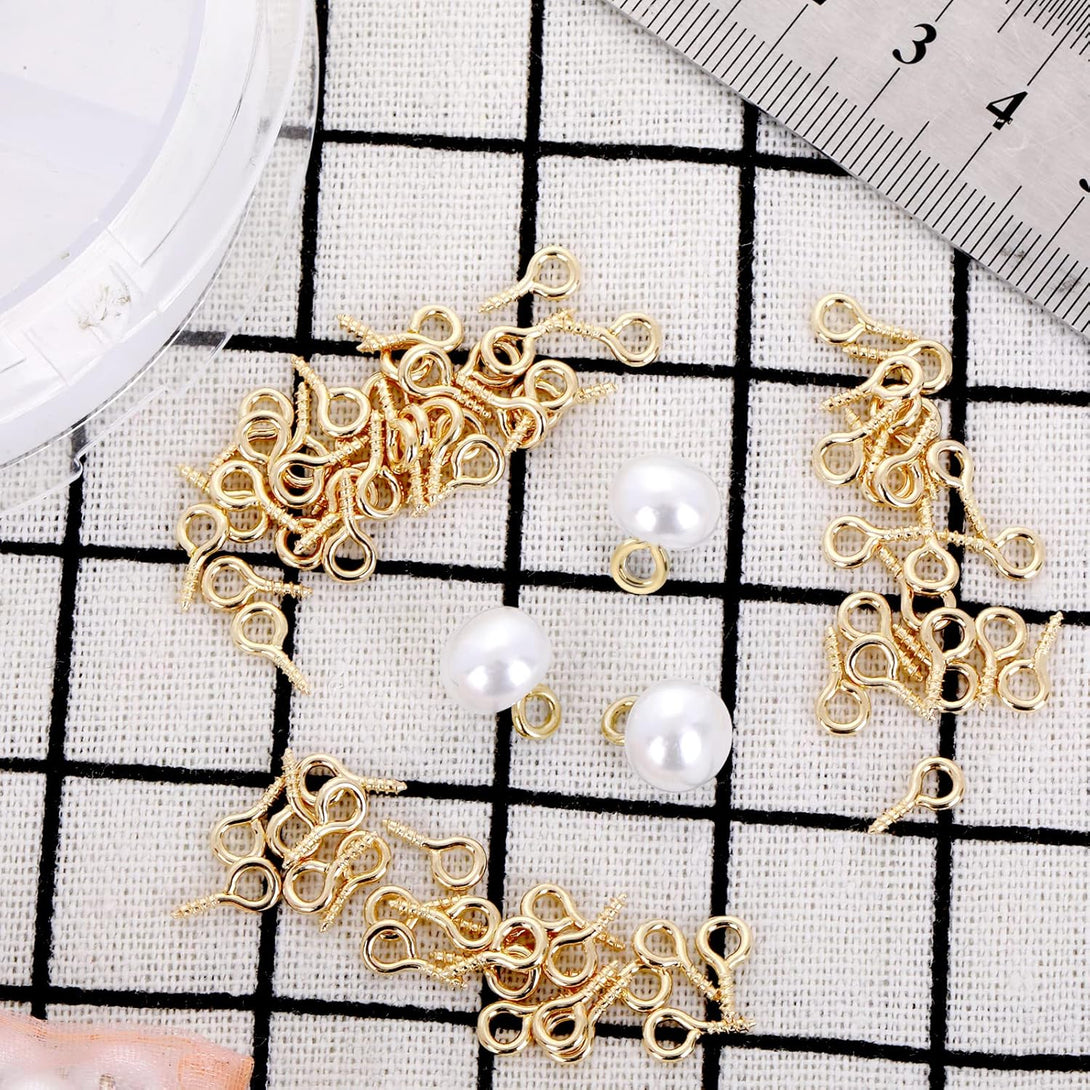 300 PCS Small Screw Eye Pins 10 X 5Mm Mini Screw Eye Pin Small Eyelets Self Tapping Screws Hooks Ring, Threaded Eyelet Screw Gold Screw Eye Hooks for DIY Charm Bead Arts Crafts Jewelry Making