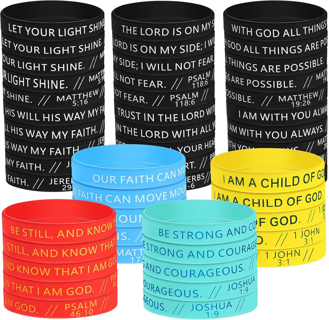 60 Pcs Bible Verses Bracelets Religious Silicone Bracelets Pastor Gifts Christian Inspirational Rubber Wristbands Colored Faith Bracelets Bible Verse Wristband for Men Women Teens