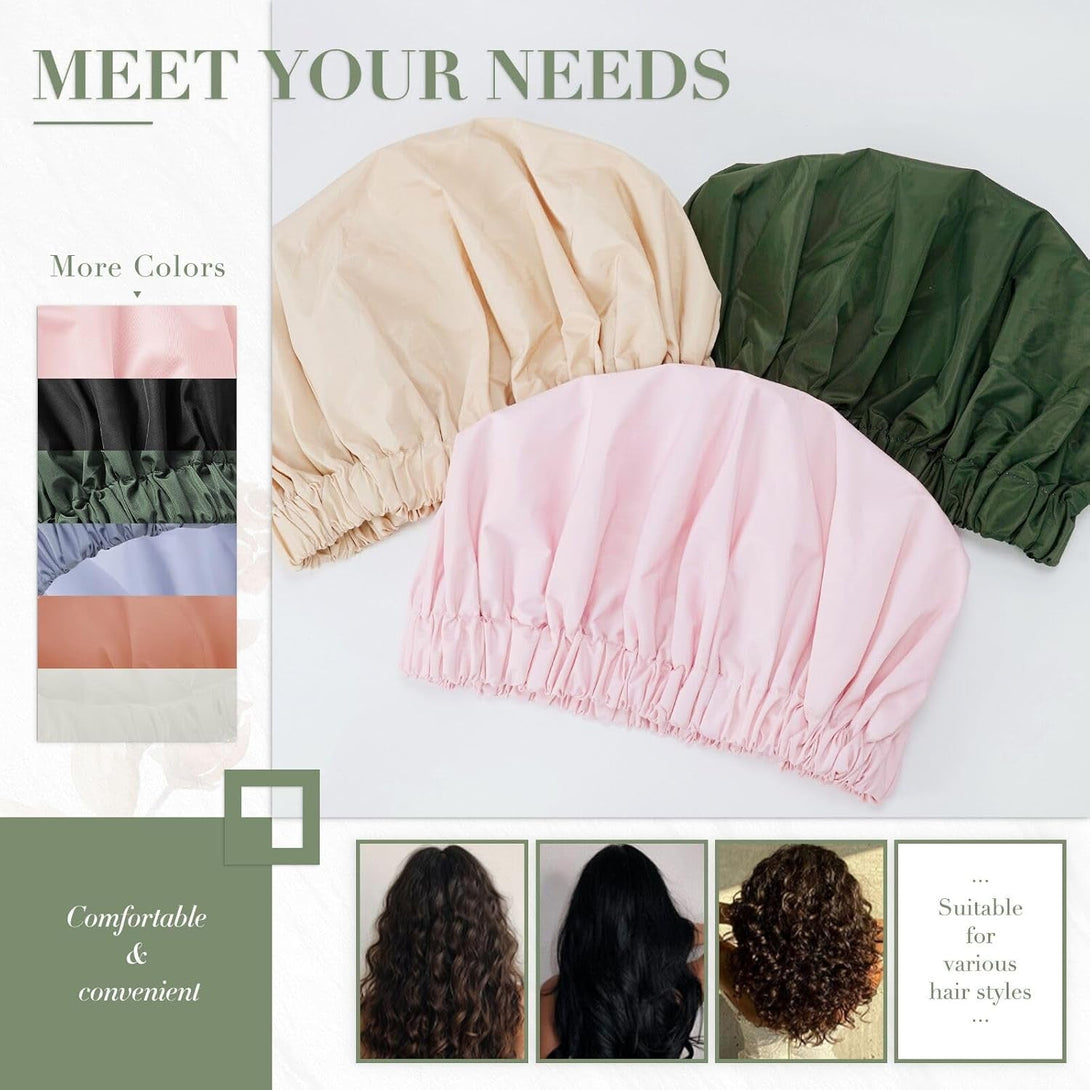 Reusable Shower Cap for Women, Large Waterproof Shower Essentials Bonnet Washable Elastic Band Bath Hair Wrap Hat for Long Hair, Braids(Mint Green)