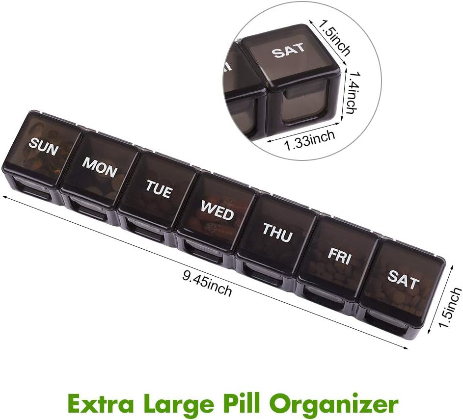 Asija Extra Large Pill Organizer 2 PCS, XL Weekly Pill Box, 7 Day Pill Case with Large Capacity, Jumbo Medicine Organizer for Vitamins, Fish Oils, Supplements