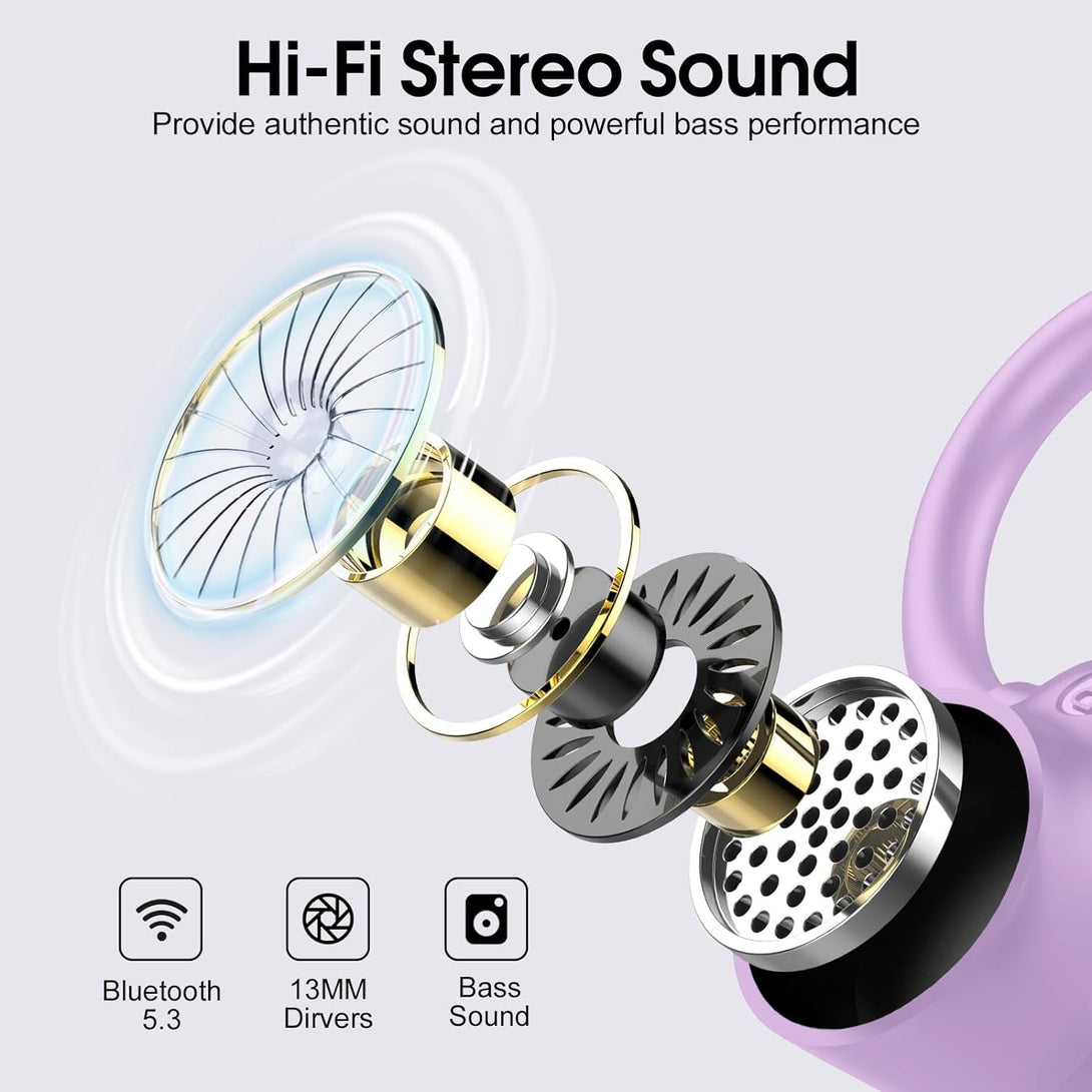 Wireless Earbuds, Bluetooth 5.3 Headphones Sport, in Ear Buds Wireless Earbuds Bluetooth 50H Playtime LED Display, Deep Bass Stereo Noise Cancelling Headphones, IP7 Waterproof Earphones, Bright Purple