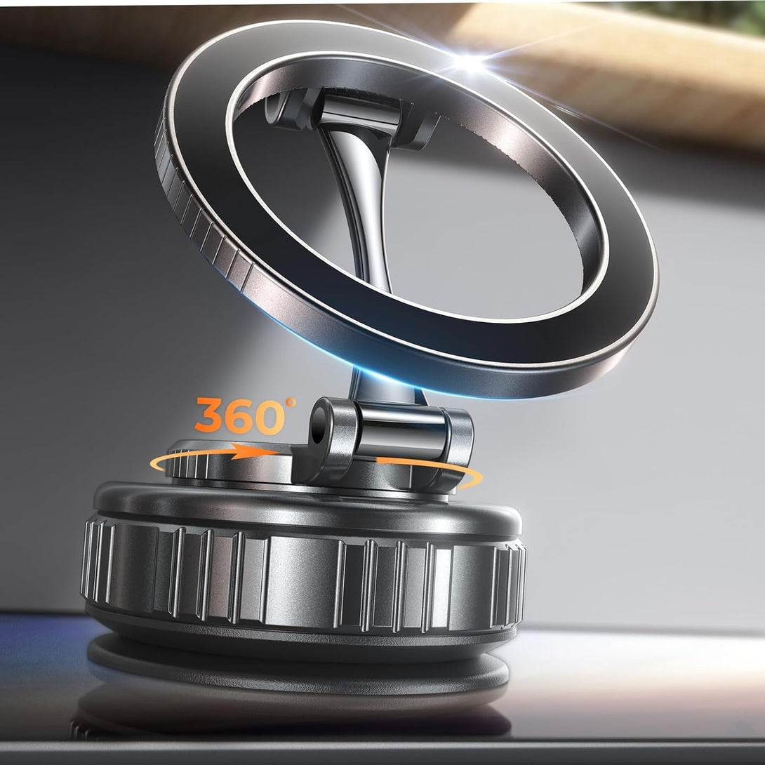 2025 Upgraded Vacuum Magnetic Car Phone Holder [89+LBS Suction/2800Gf Magnet], Suction Cup Phone Mount, Ultra-Strong Magnetic Stand for Car/Mirror/Gym/Kitchen/Iphone16 15 14 13 12, Black