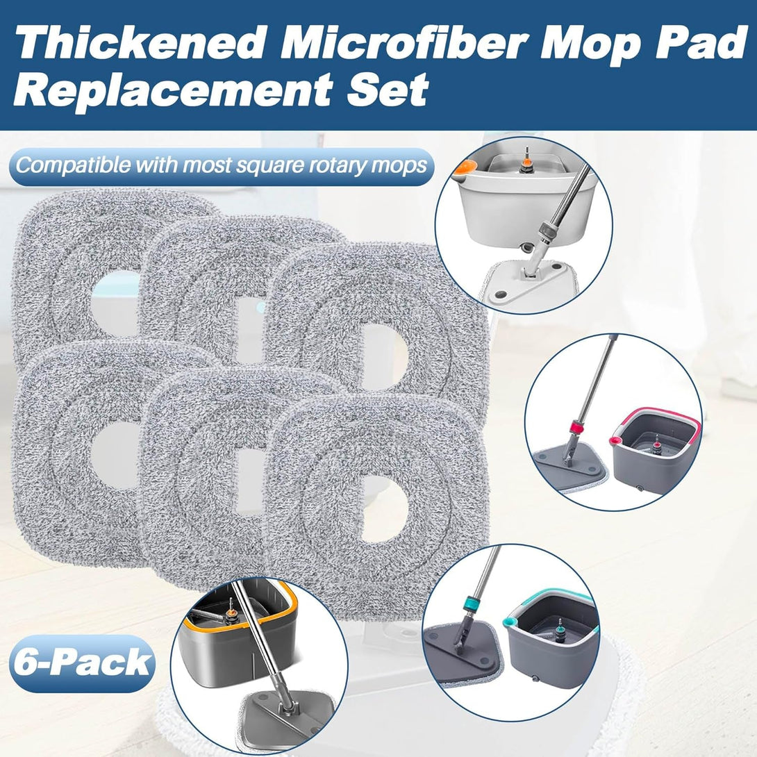 6-Pack Square Mop Replacement Pads for True and Tidy - 9X9 Inch Microfiber Refills Compatible with Most Square Spin Mops