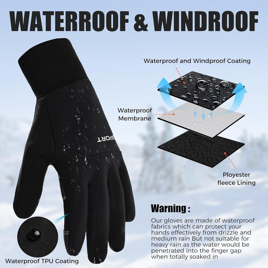 AURUZA Cycling Gloves for Men Winter Cold Weather, Five Fingers Touch Screen Winter Gloves for Men, Waterproof Anti-Slip Warm Gloves Liners for Cycling Biking Walking Sporting Driving