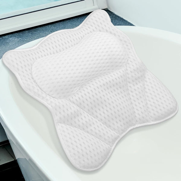 Thick Padded Ergonomic Bath Pillow for Tub, Support for Head Neck and Back, Slip-Resistant, Machine Washable Breathable Quick Dry Mesh Bathtub Headrest Pillows, Spa Rest Accessories, White