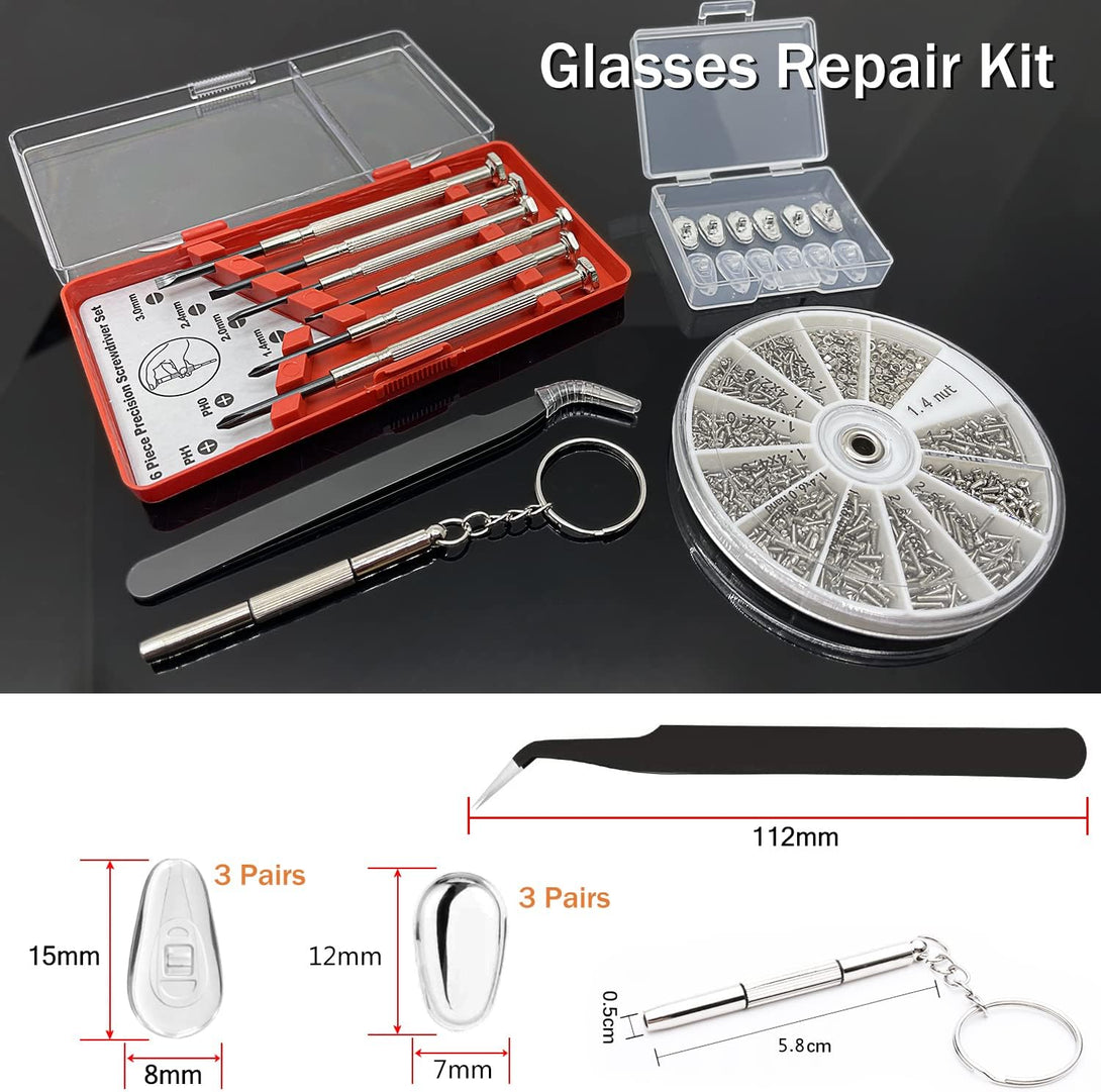 Eyeglass Repair Kit, PTSLKHN Sunglasses Repair Tool Kit with Eyeglass Screws, Precision Screwdriver Set, Tweezer and Nose Pads for Glasses and Watch Repair, Nose Pad Replacement