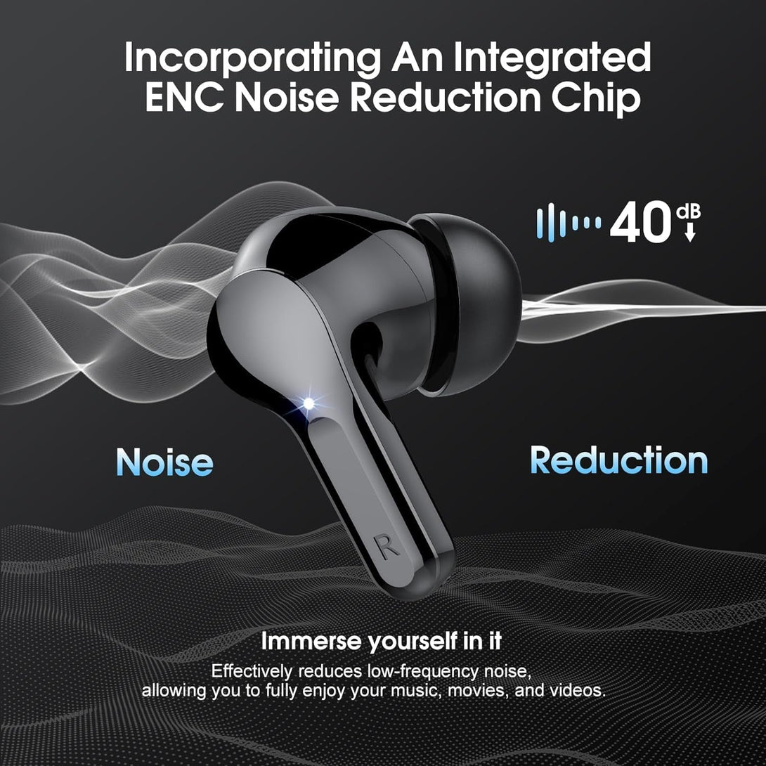 Wireless Earbuds, Bluetooth 5.4 Headphones Hifi Stereo, Bluetooth Earbuds with ENC Noise Cancelling Mic, IP7 Waterproof in Ear Earphones, 48H, LED Display Ear Buds for Pad Workout Sports, Black