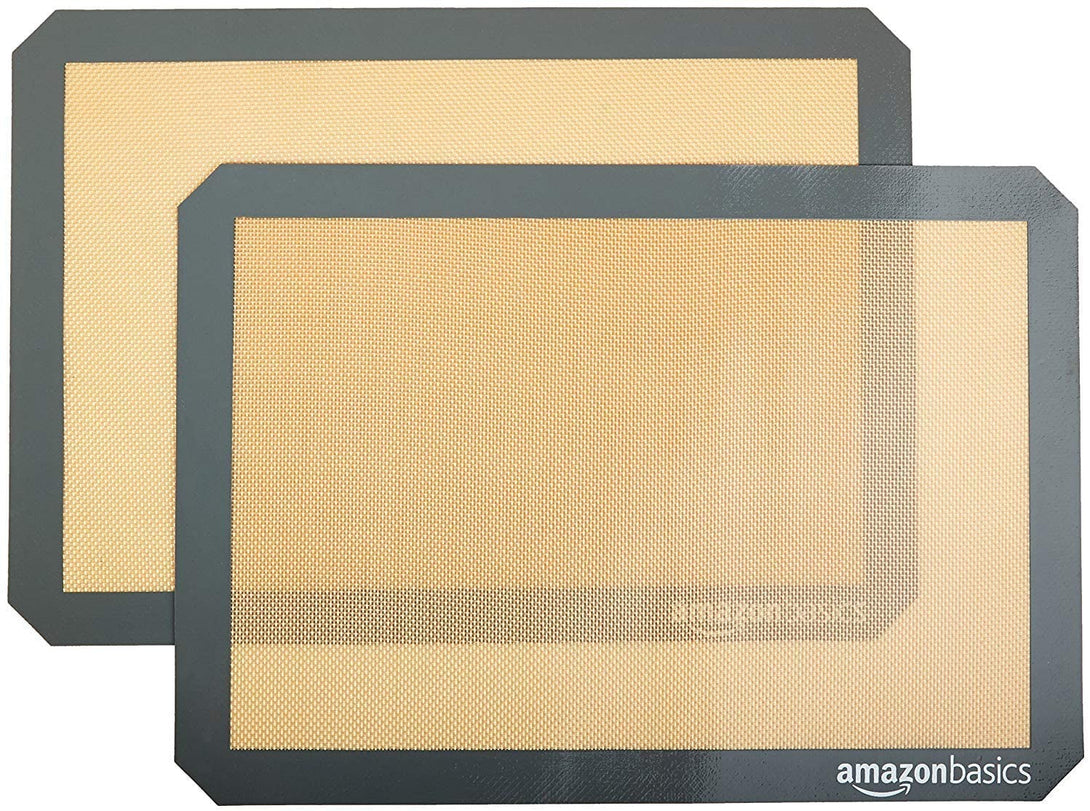 Amazon Basics Rectangular Silicone, Non-Stick Reusable, Food Safe Baking Mat, Pack of 2, 16.5"L X 11.6"W, New Beige/Gray