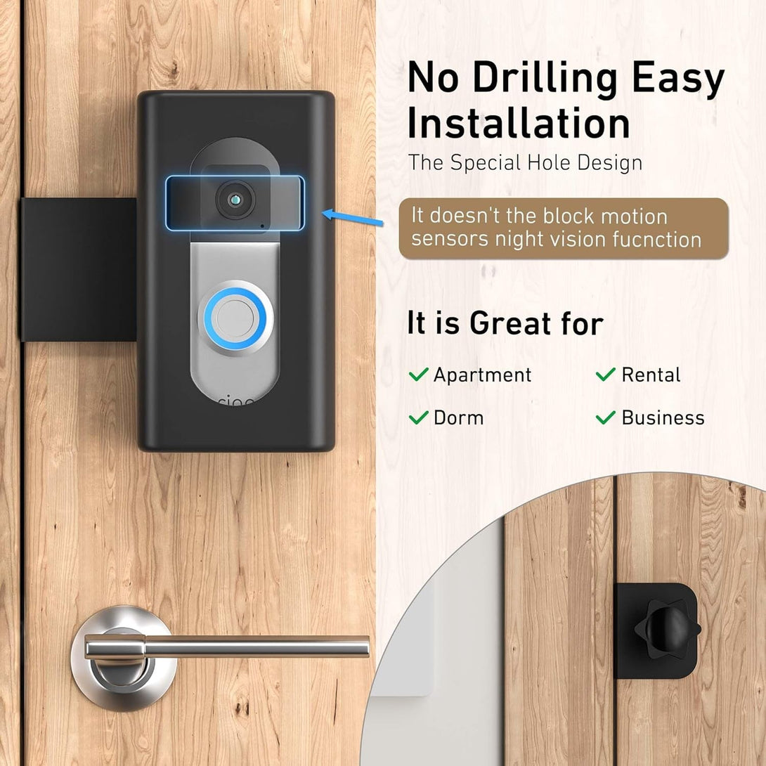 Anti-Theft Video Doorbell Mount,Ahbteym Mount No Drill Bracket Holder Accessories for Apartment Home Rentals Compatible with Ring Video Doorbell 4/3/3 Plus/2/1/2021/2023 Release(Black)