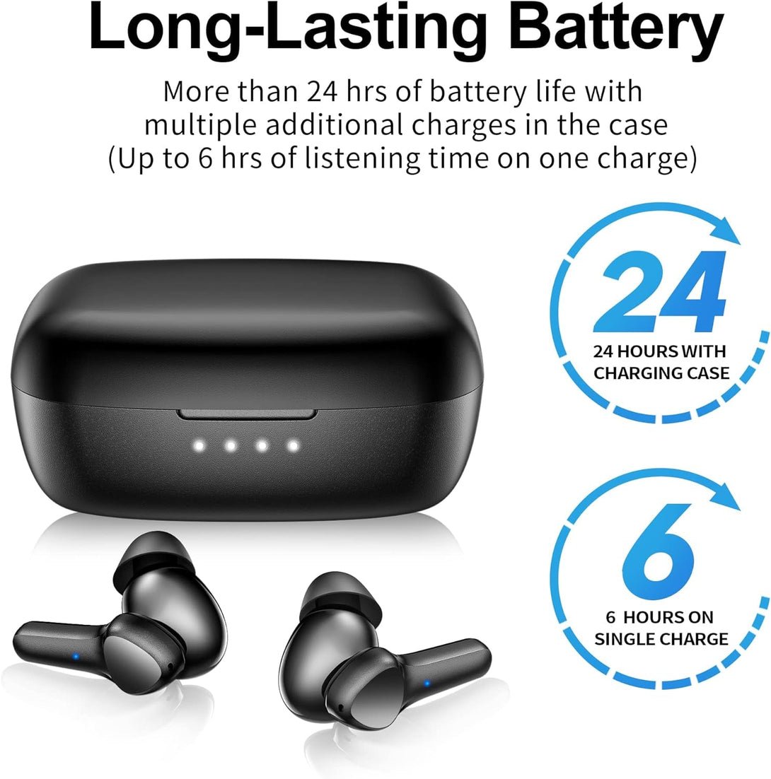 Wireless Earbuds,Bluetooth 5.3 Ear Buds Immersive Sound Hi-Fi Stereo IPX8 Waterproof Headsets Premium Deep Bass Headphones with 4 Mics Call Noise Cancelling Earphones for Ios,Android,Workout - Black