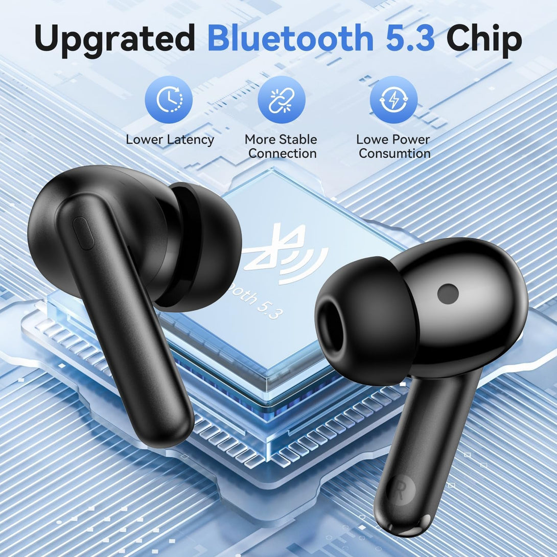 Wireless Earbuds Bluetooth 5.4 Headphones Deep Bass and Noise Cancellation, 50 Hrs Playtime Bluetooth Ear Buds Led Display Wireless Headphones, IPX7 Waterproof Earphones for Android Ios Glossy Black