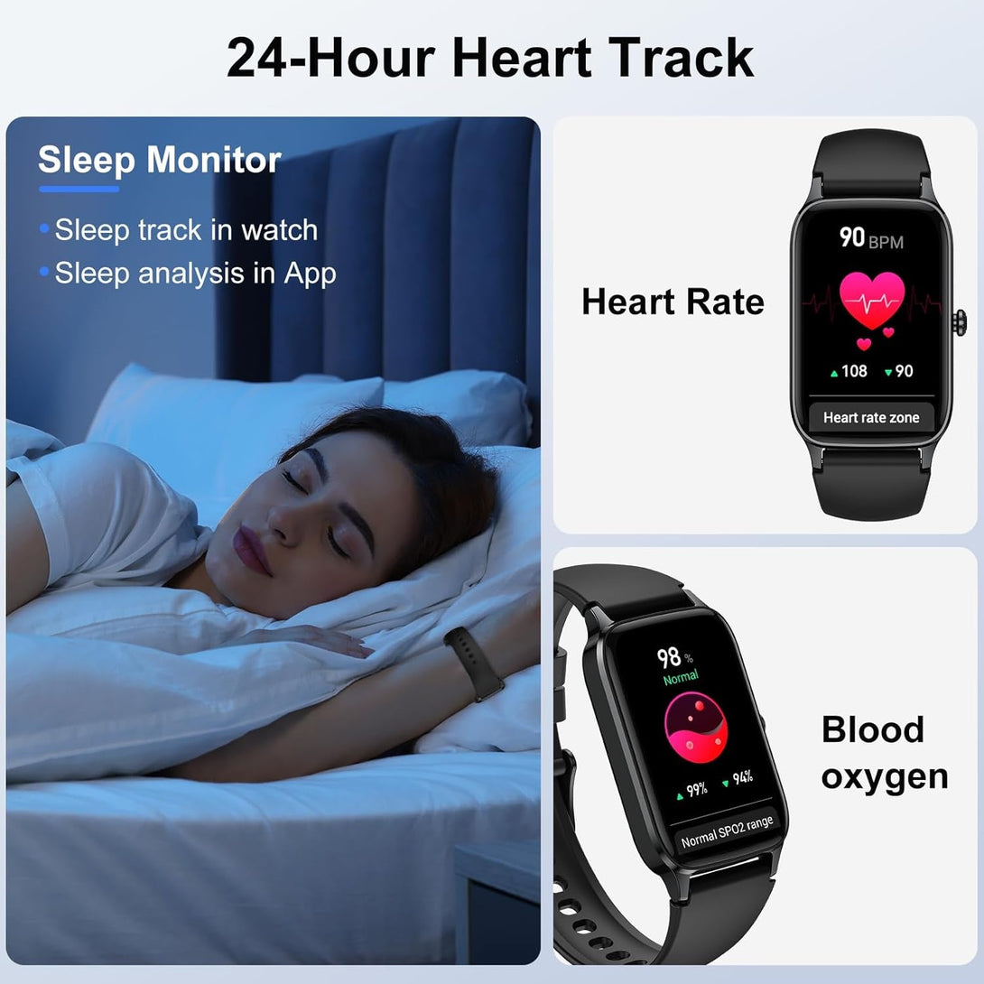 Smart Watch for Men Women, 1.57" Smartwatch (Answer/Make Call) , Fitness Tracker with 110+ Sport Modes, Heart Rate/Sleep Monitor, IP68 Waterproof, Bluetooth Calls, Smartwatches for Android Ios Black