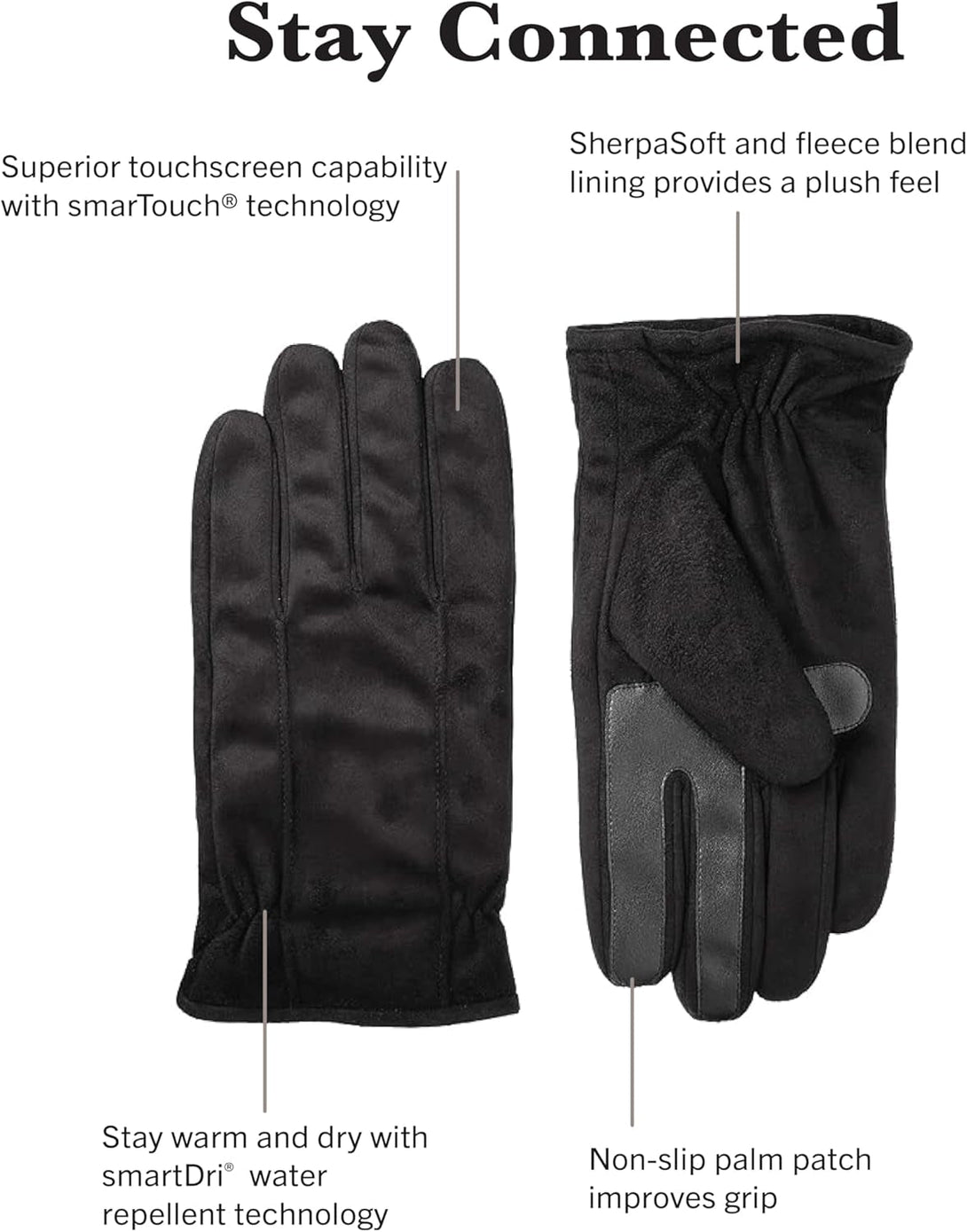 Isotoner Mens Microfiber Touchscreen Texting Warm Lined Cold Weather Gloves with Water Repellent Technology