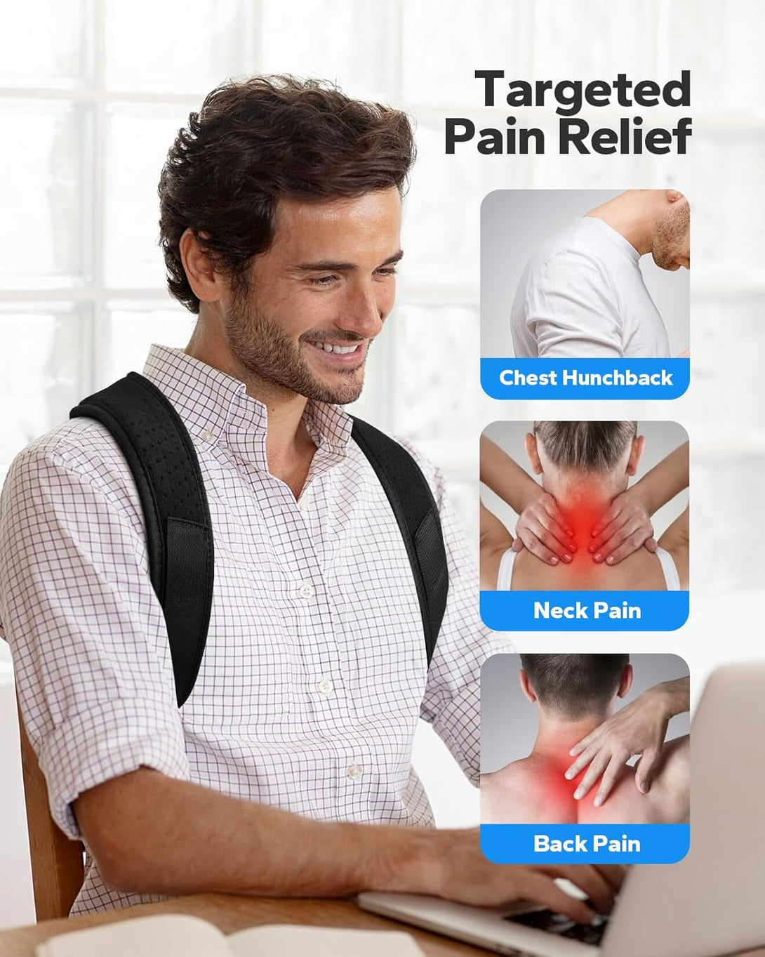 Back Straightener Posture Corrector, for Men and Women, Breathable anti Hunchback Straightening Belt, Fully Adjustable for Posture Support, Relief Shoulder, Back Pain