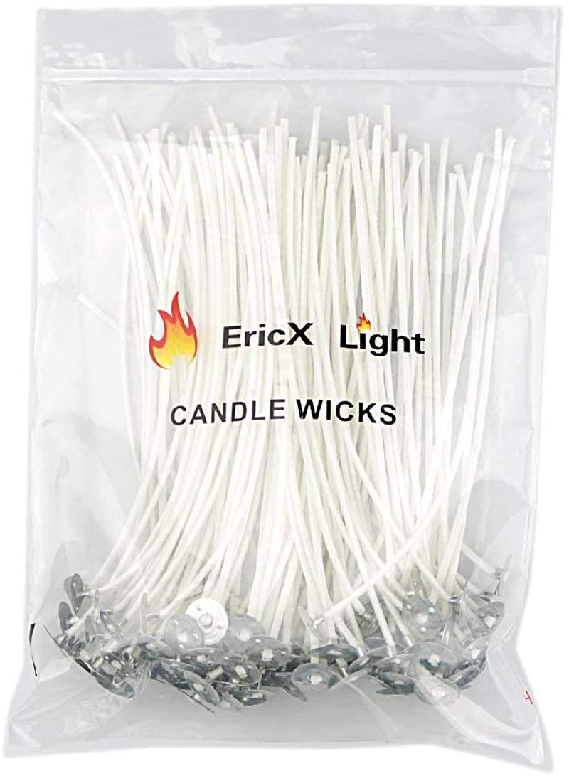 Ericx Light 100 Piece Cotton Candle Wick 6" Pre-Waxed for Candle Making,Candle DIY