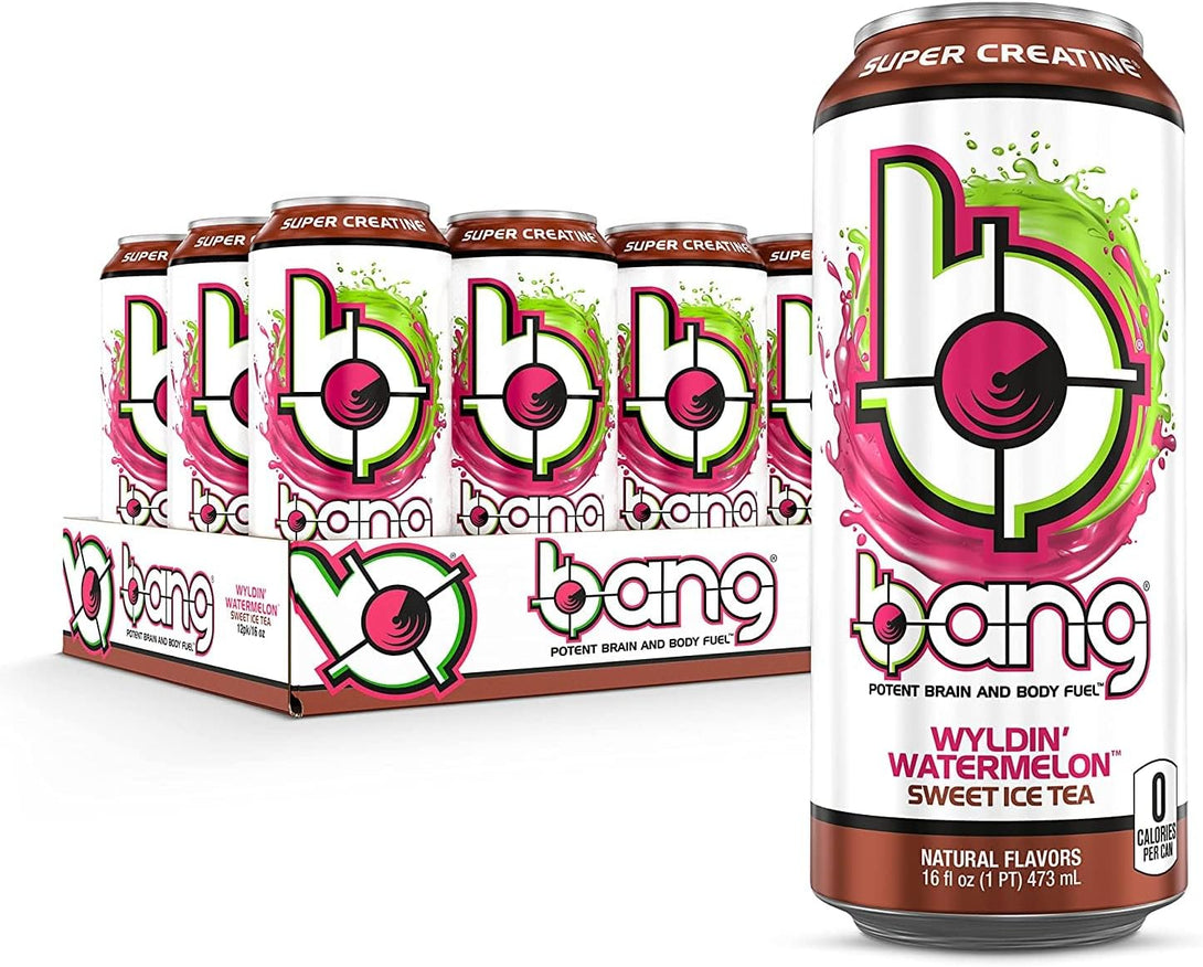 Bang | Potent Brain & Body Fuel - Creatine, EAA Aminos, Ultra Coq10; Pre and Post Workout; Sugar Free, Zero Calories; Energy & Performance | Wyldin' Wateremelon Sweet Ice Tea, (12) Cans