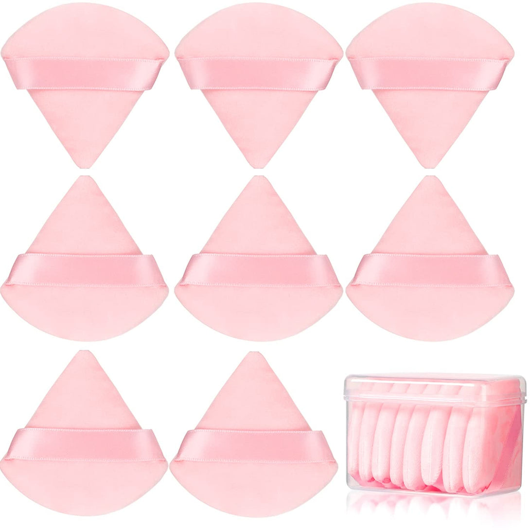 8 Pcs Cotton Powder Puff Face,Jassins Triangle Super Soft for Both Dry and Wet Makeup Setting/Concealer/Loose and Body Powder/Foundation/Blush Makeup Sponge Set (Pink)