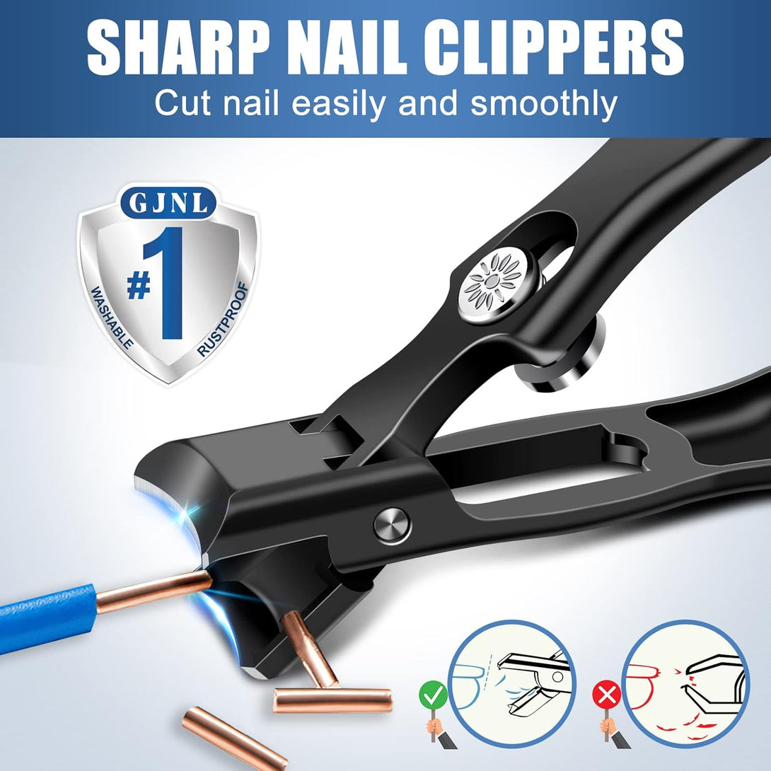 German Nail Clippers for Men Thick Nails, Christmas Stocking Stuffers Gifts, Wide Jaw Toenail Clippers for Seniors with Catcher - Heavy Duty No Splash Fingernail Clippers Cutter W Storage