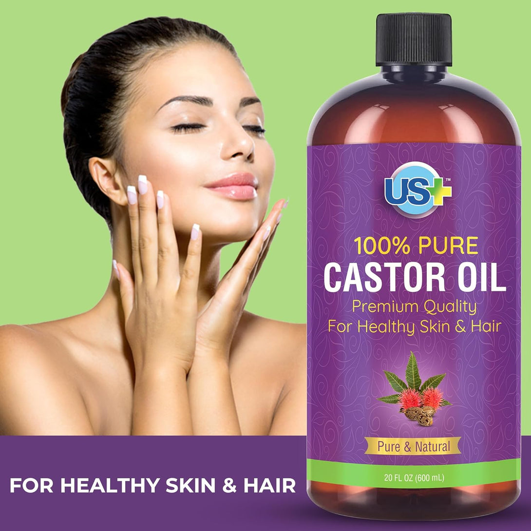 20Oz 100% Pure Castor Oil - Cold-Pressed, Unrefined, Hexane-Free - BPA Free Plastic Bottle - USP Grade - Premium Quality for Healthy Skin & Hair