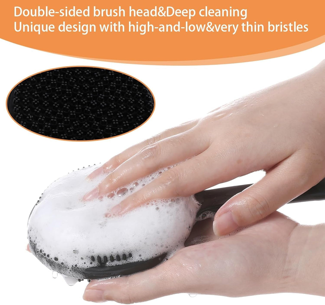 Silicone Back Scrubber for Shower Bath Body Brush Exfoliating Shower Brush Short Handle Back Scrubber for Men Long Lasting Bath & Shower Accessories