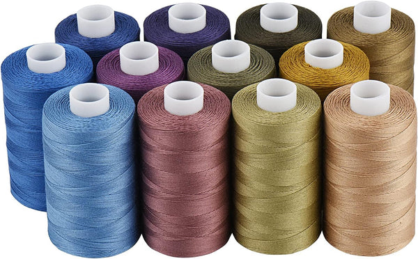 Simthread All Purposes Cotton Quilting Thread 50WT 3 Plies for Piecing Sewing Embroidery Applique Etc - 550 Yards Each (12 Jeans & Neutral Colors)