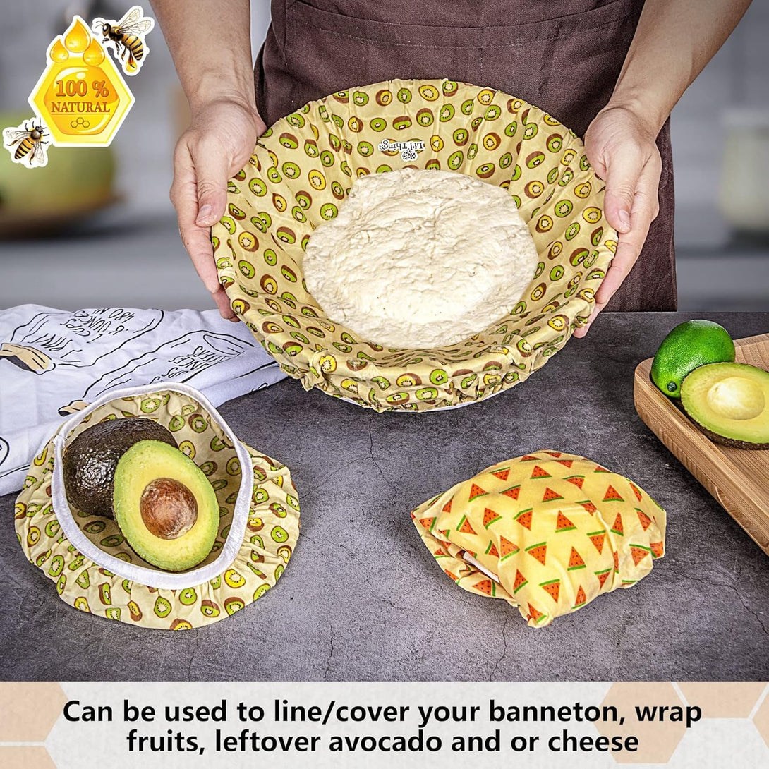 Li'L Things Beeswax Bowl Covers – Reusable Food Wrap Set of 5 | Eco-Friendly, Sustainable, Washable & Breathable Covers for Bowls, Jars & Containers (XS/S/M/L/XL) | Fruity Fruit