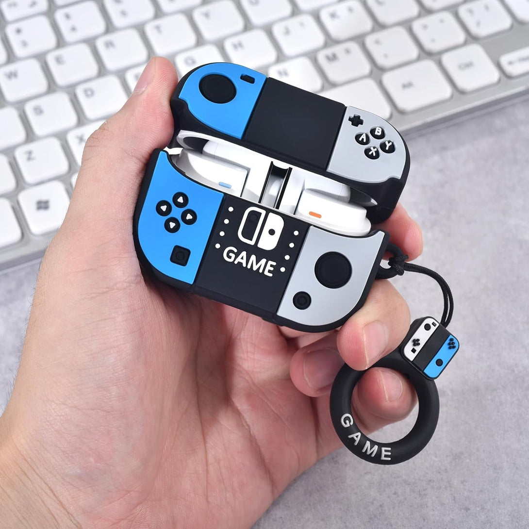 KOREDA Compatible with Samsung Galaxy Buds 3 Case & Galaxy Buds 3 Pro Case, Cute Funny Game Design Cartoon Soft Silicone Protective Cover with Keychain for Teens Boys Men Women (Black/Blue)