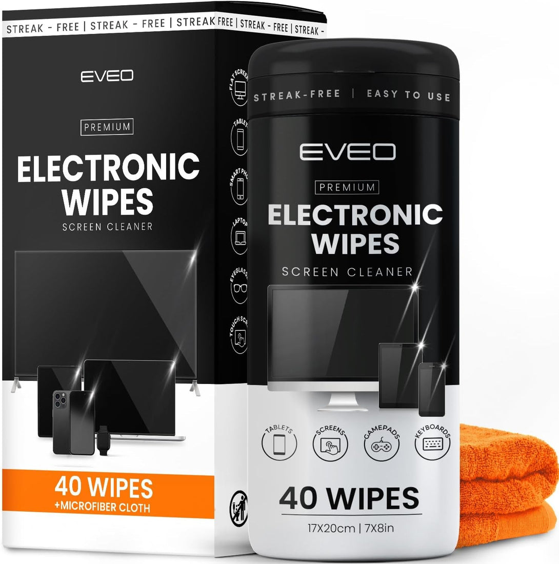 Electronic Wipes Screen Cleaner [40 Wipes] Streak-Free Computer Screen Cleaner & TV Screen Cleaner - Screen Wipes for Electronics, Screen Cleaner Wipes, Laptop Cleaner - [Microfiber Cloth+40 Wipes]