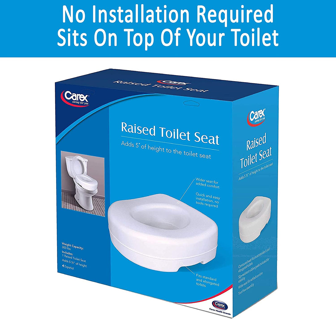 Carex Toilet Seat Riser - Adds 5 Inch of Height to Toilet - Raised Toilet Seat with 300 Pound Weight Capacity - Slip-Resistant (White)