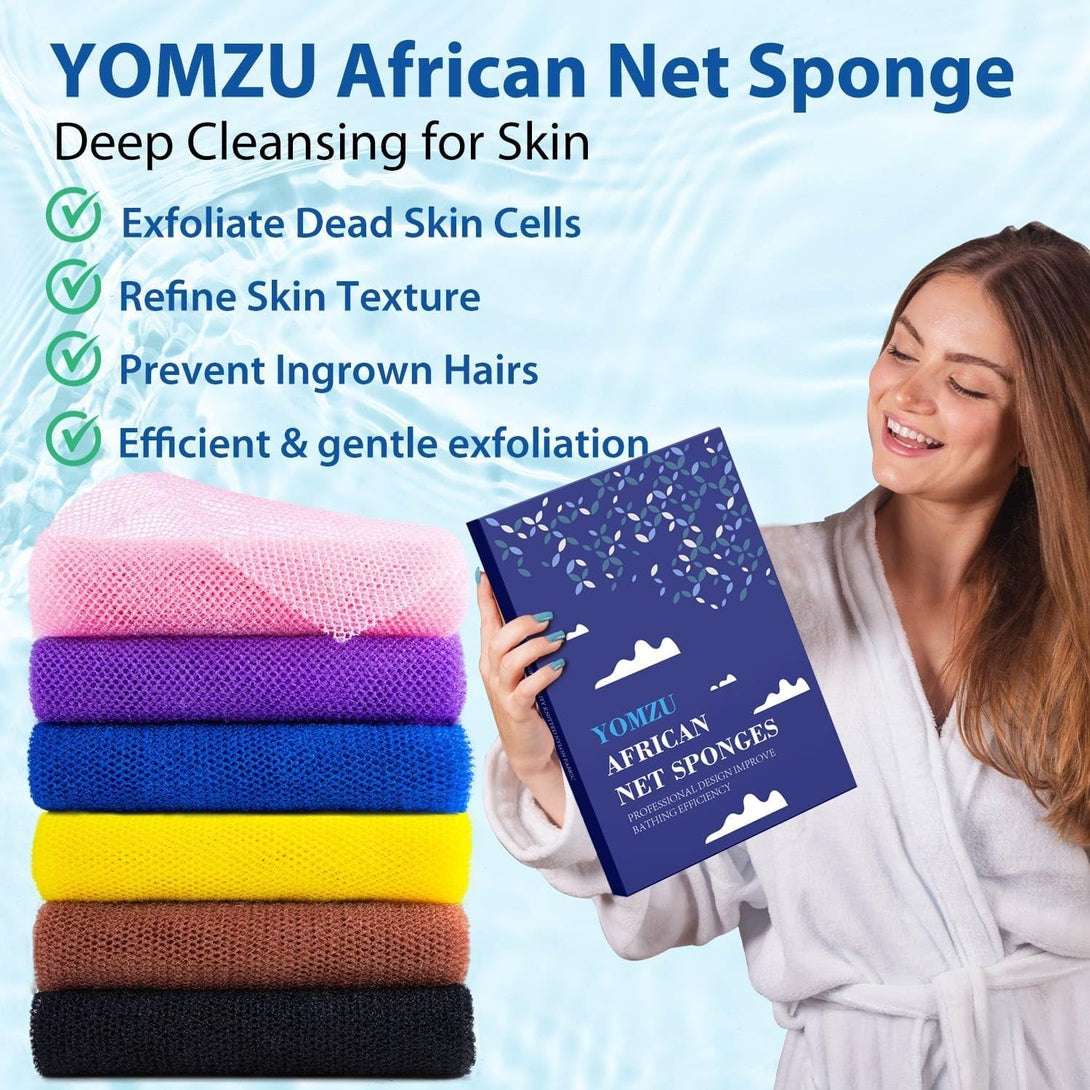 African Net Sponge Exfoliating Bath Sponge Scrubbing Long Rag Wash Shower Body Scrubber - 6 Pieces