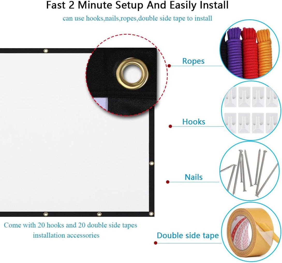 120 Inch Projector Screen 16:9 Foldable Anti-Crease Portable Projector Movies Screens for Home Theater Outdoor Indoor Support Double Sided Projection