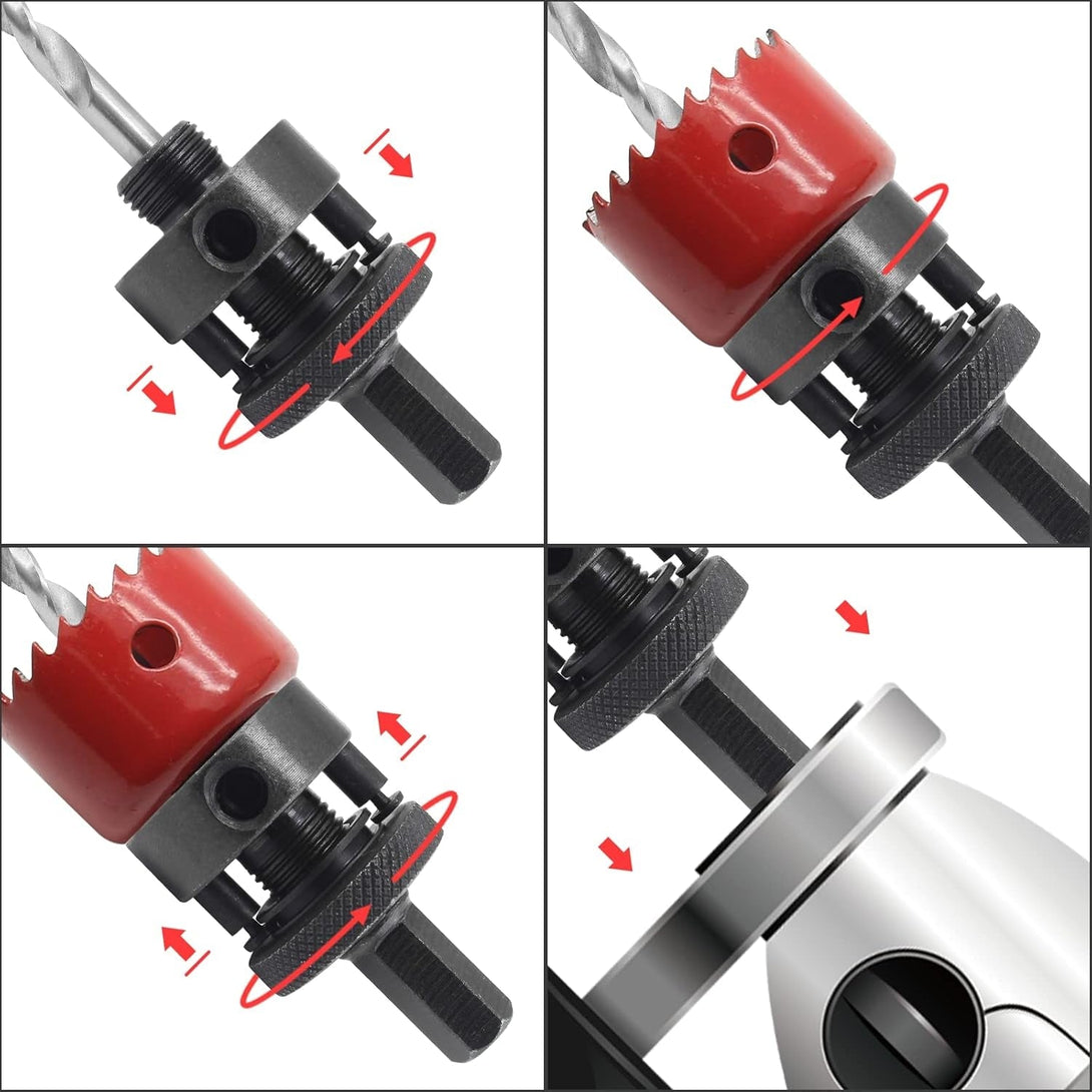 7/16" Shank Hole Saw Arbor, Fits 1-1/2" to 10" Hole Saws, Heavy Duty Quick Change Mandrel with 3 Bonus Replacement Pilot Drill Bits
