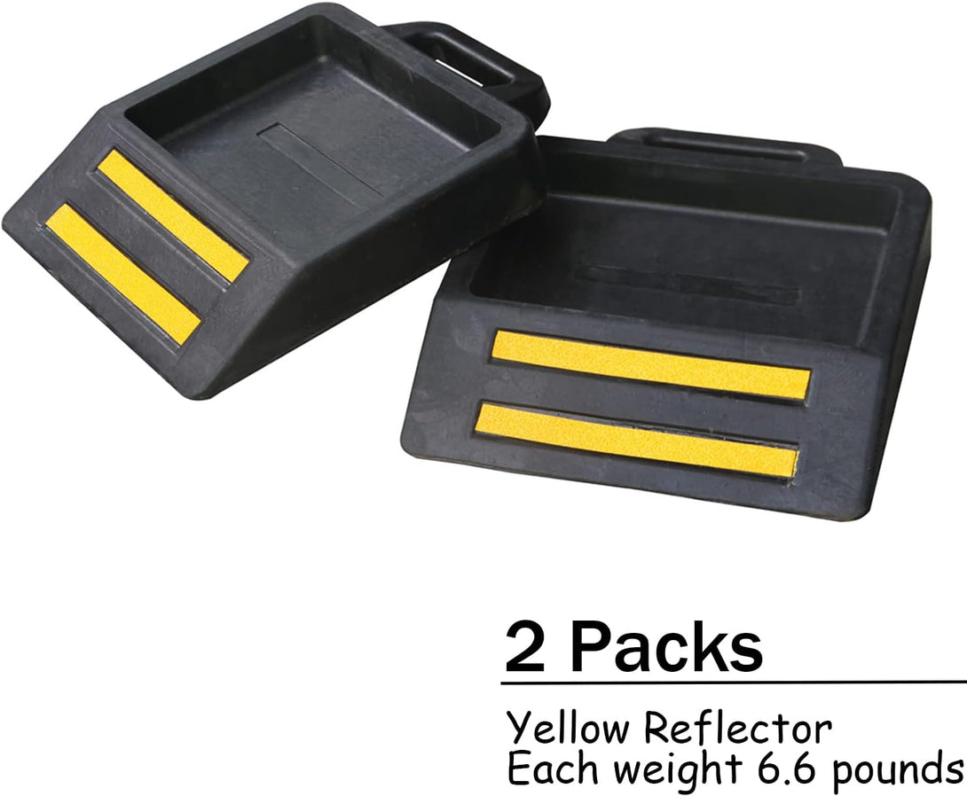 2 Packs Pallet Jack Stopper Premium Rubber Wheel Chock for Trailer or Pallet Truck,Heavy Duty Pallet Jack Stopper with Yellow Tape