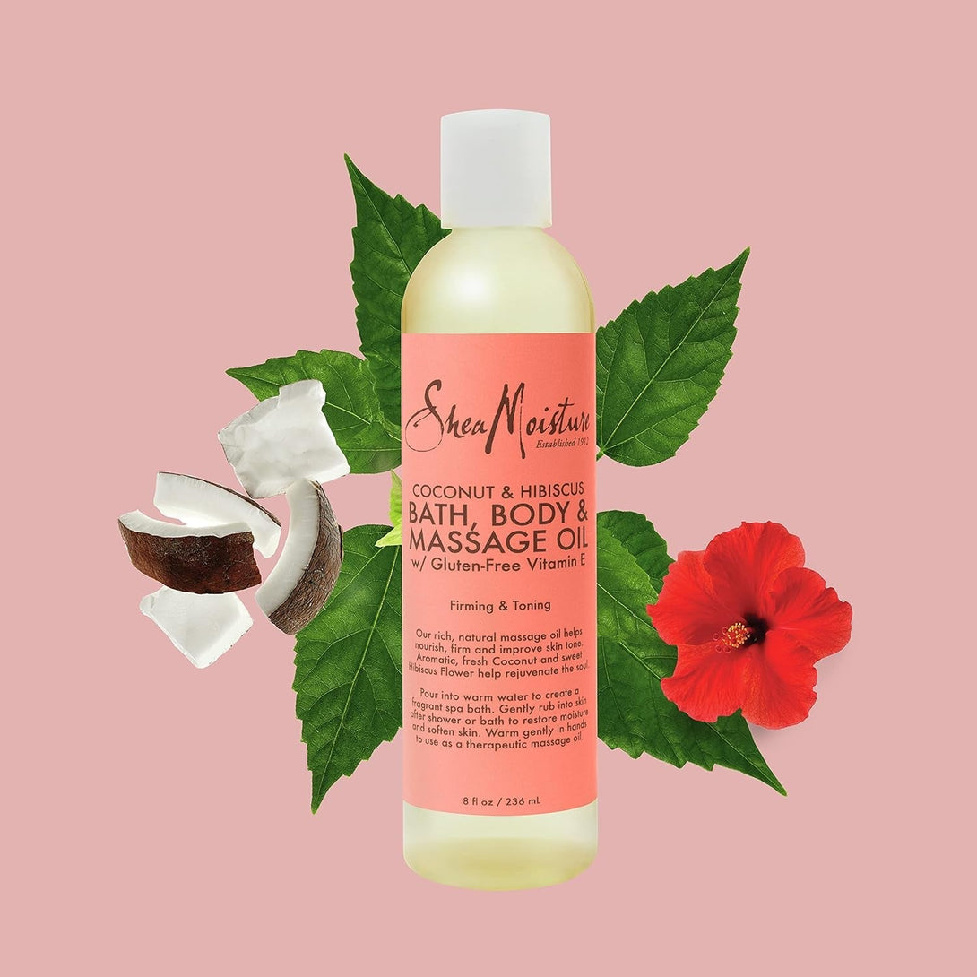 Sheamoisture Body Oil, Bath, and Massage for Dull Skin Coconut Oil and Hibiscus for Glowing Skin 8 Oz