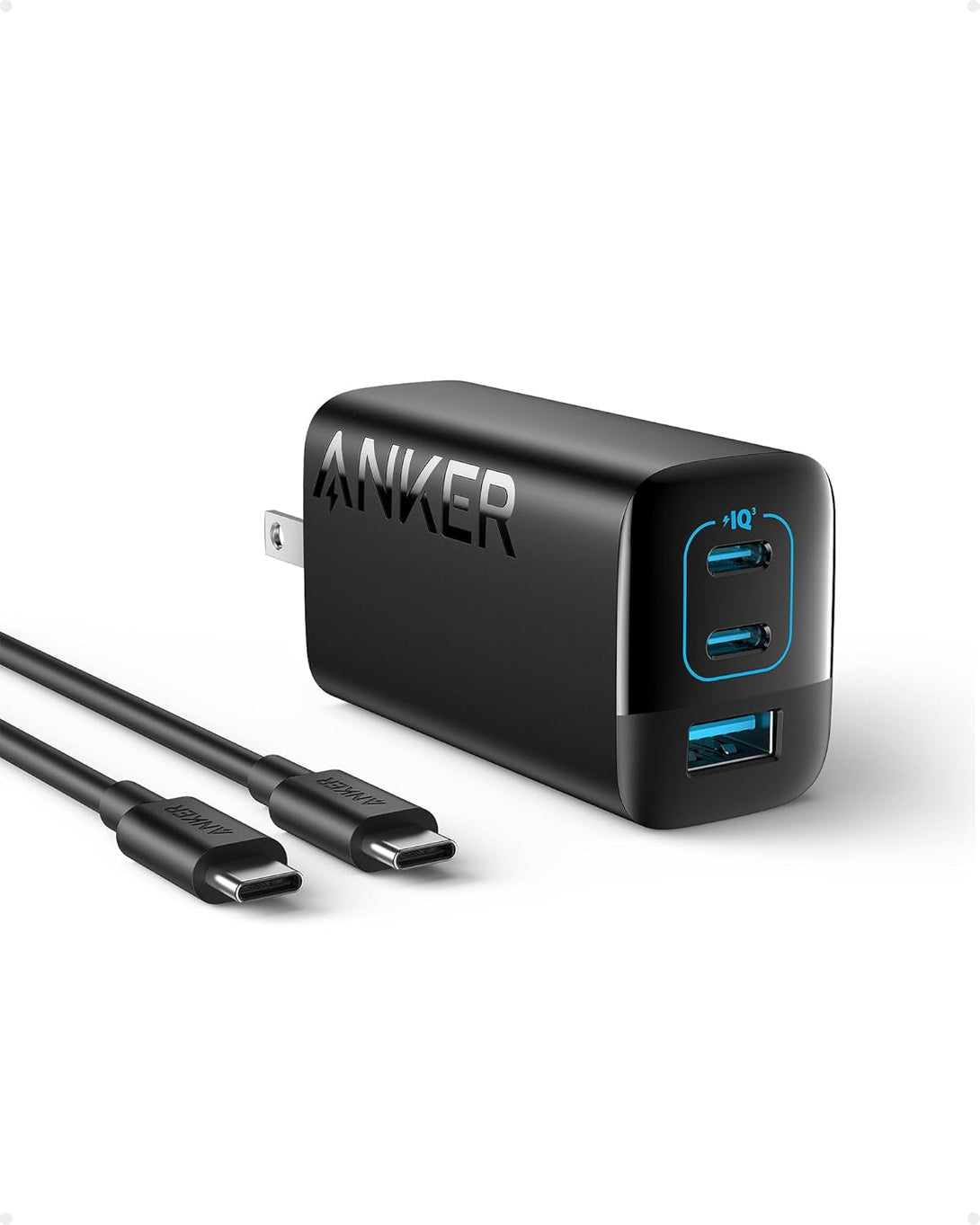 Anker 67W USB C Charger, 3 Port PIQ 3.0 Compact and Foldable Fast Charger for Macbook Pro, Ipad, Galaxy, Iphone and More (5FT USB-C Cable Included)