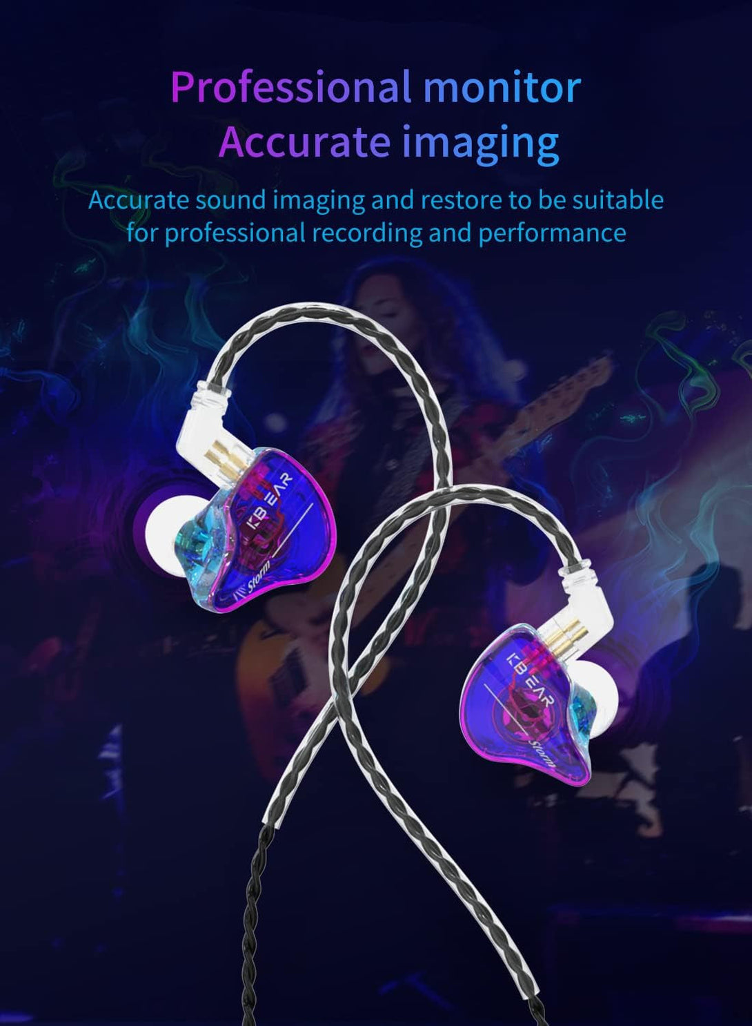 YINYOO KBEAR Storm Professional in Ear Headphones Monitor Earphones for Singers Drummers Musicians Bassists, Custom Wired Earbuds IEM, Hi Res Detachable OFC Silver-Plated Cable Auriculares