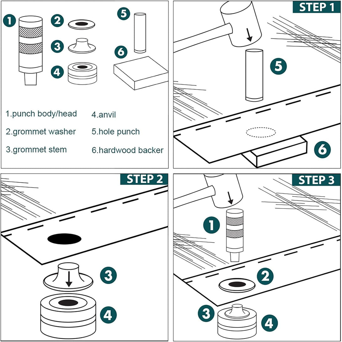 Grommet Kit, NEU MASTER 3/8" and 1/2" Solid Brass Grommets with Eyelets Setting Tool and Storage Box, NH1003K