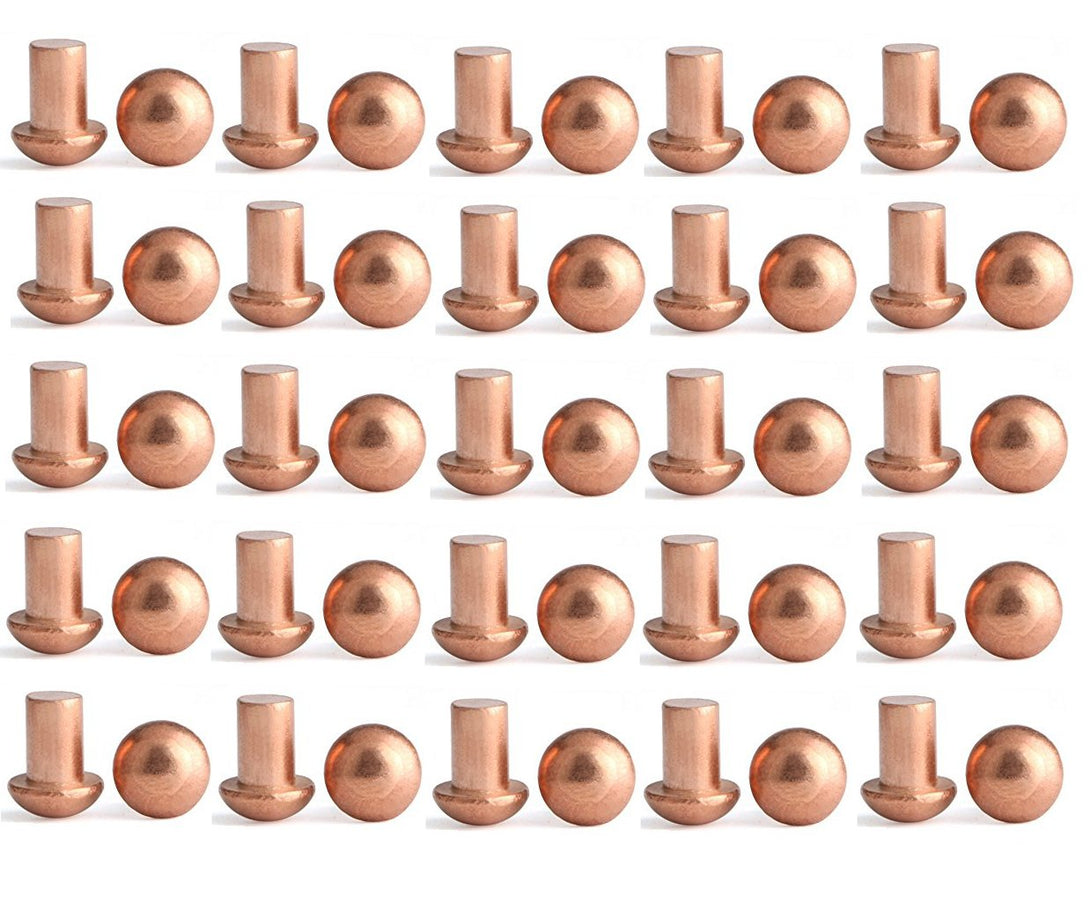 YXQ 50 Pcs Copper Solid Rivets 1/4 Diameter 5/16 L Shank Copper round Head Fasteners,M6X8