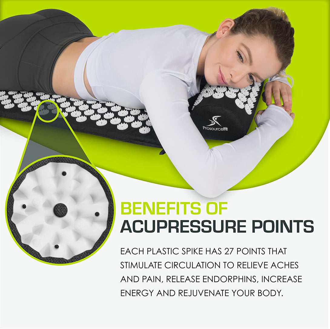 Prosourcefit Acupressure Mat and Pillow Set for Back/Neck Pain Relief and Muscle Relaxation, XL - Purpule/White