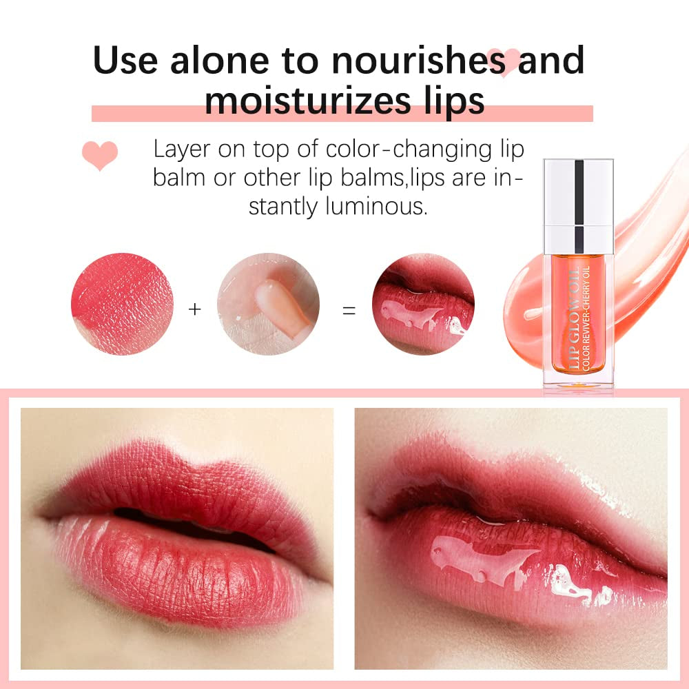 Hydrating Lip Glow Oil, Moisturizing Lip Glow Oil, Nourishing Glossy Transparent Lip Oil, Plumping Lip Oil, Lip Balm, Non-Sticky Tinted Toot Lip Balm for Lip Care