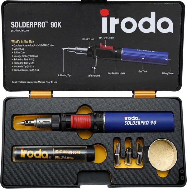 IRODA SOLDERPRO Butane Soldering Iron Kit Multi-Purpose 3-In-1 25-80W Pro Cordless Soldering Iron Box Set - Self-Igniting & Adjustable Flame, DIY Gift - Taiwan (90K)