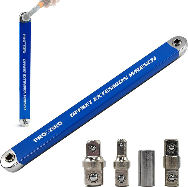 Impact Ready Offset Extension Wrench, Tight Reach Extension Wrench Set, with 1/2", 1/4" and 3/8" Square Drive Adapters, Universal Extensions Wrench for Small Place