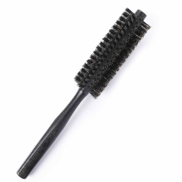 Round Mini Portable Curling & Beard Hair Brush with Natural Wooden Handle - Boar Bristle Blow Drying & Styling Brush for Women and Men