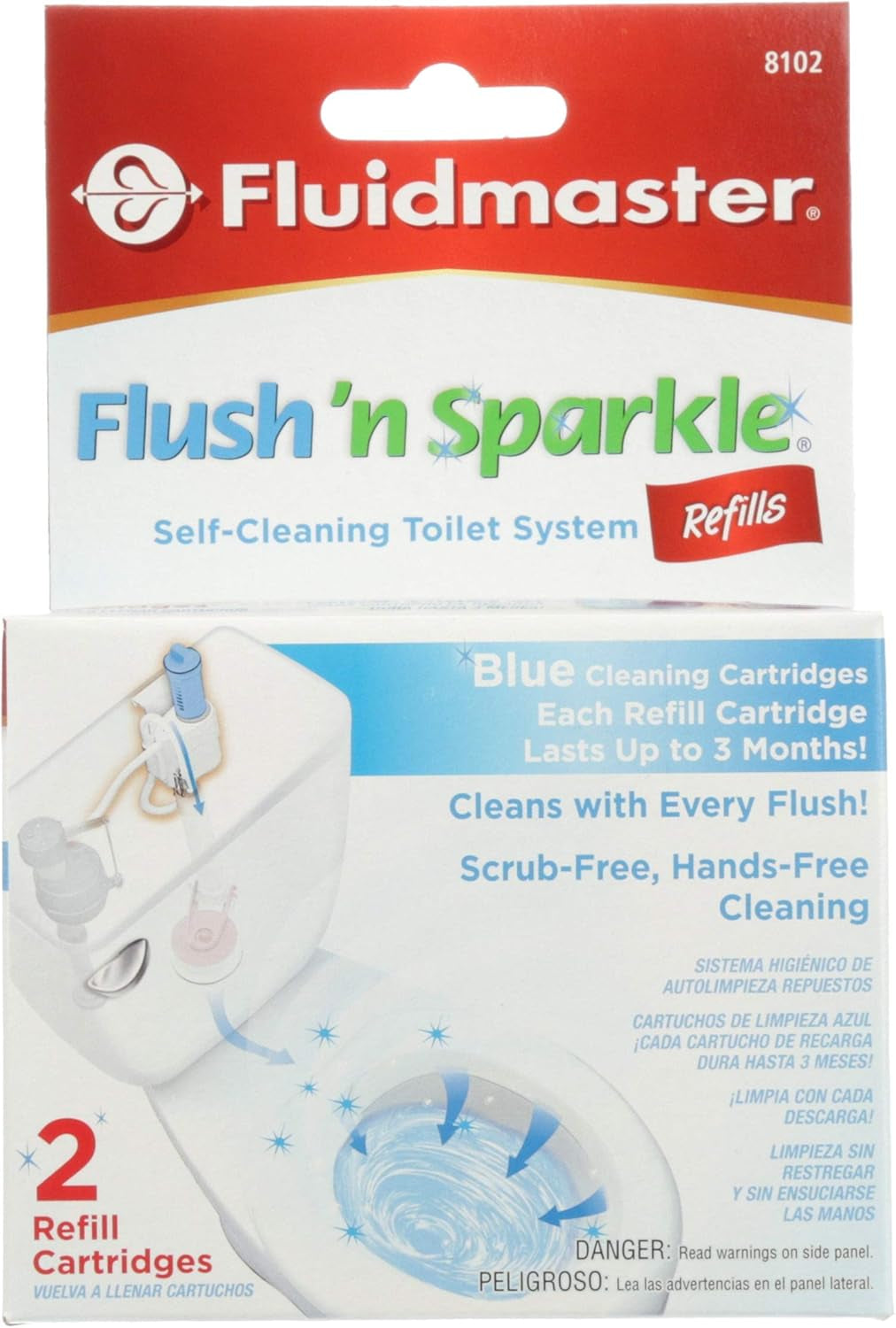 Fluidmaster 8102P8 Flush 'N Sparkle Automatic Toilet Bowl Cleaning System Refills, Blue 2-Pack, Upgraded Version