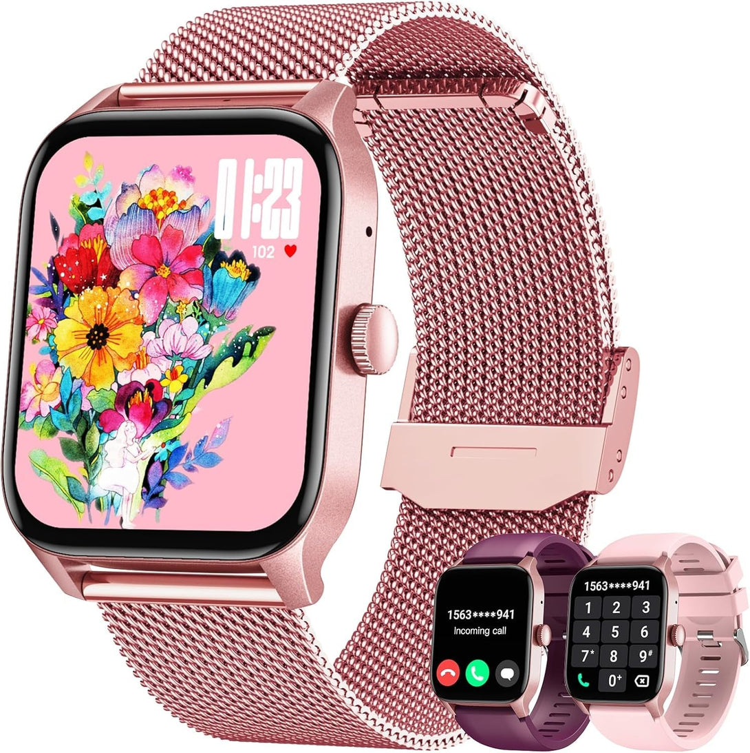 Smart Watches for Women Android Ios Phones: Pink Smartwatch for Women 1.83" Touchscreen with Answer/Make Call Waterproof Heart Rate Blood Pressure Sleep Sport Alarm Pedometer Calorie Fitness Tracker