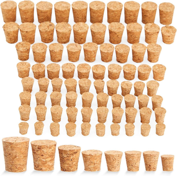 80-Pcs Small Cork Stoppers Assorted Sizes - Mini Tapered Cork Plugs for Wine Bottles, Salt and Pepper Shakers, Crafts (Bulk Pack, 8 Sizes)